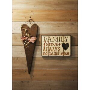 Rustic‎ Wooden Heart Wall Decor & Family Forever Always Plaque